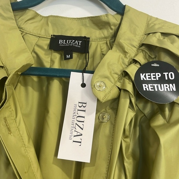 Wolf & Badger Bluzat Olive Green Crepe Midi Dress w/ Raglan Puff Sleeves NWT - Picture 4 of 15